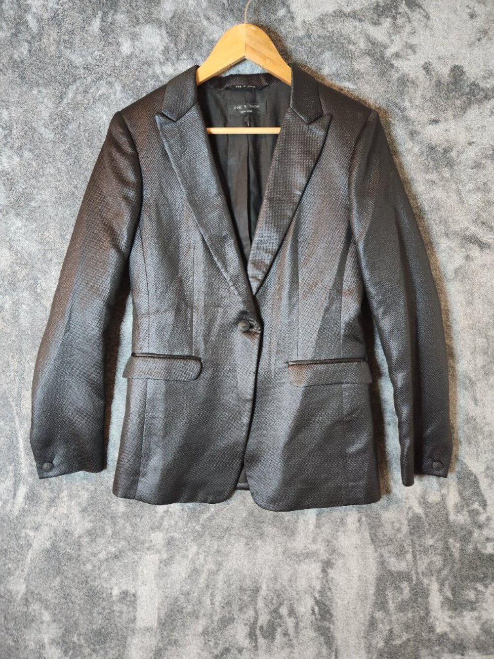 Rag And Bone Blazer Bemberg Blend Metallic Shimmer Womens Size 6 One Button EUC